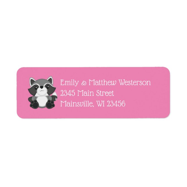 Racoon Baby Shower Pink Return Address Label (Front)