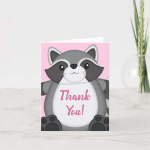 Racoon Baby Shower Pink Thank You Card