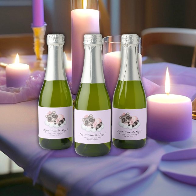 Racoon Baby Shower Pop It When She Pops Sparkling Wine Label (Raccoon Girl Baby Shower Pop It When She Pops Sparkling Wine Label)