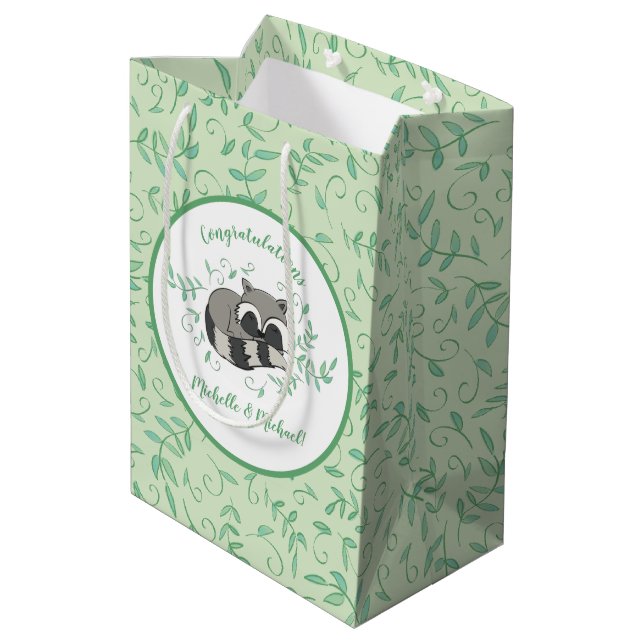 Racoon Baby Shower Woodland Animals Medium Gift Bag (Back Angled)