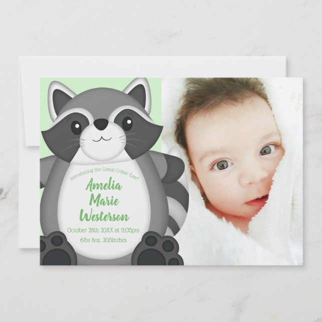 Racoon Baby Shower Woodland Invitation (Front)