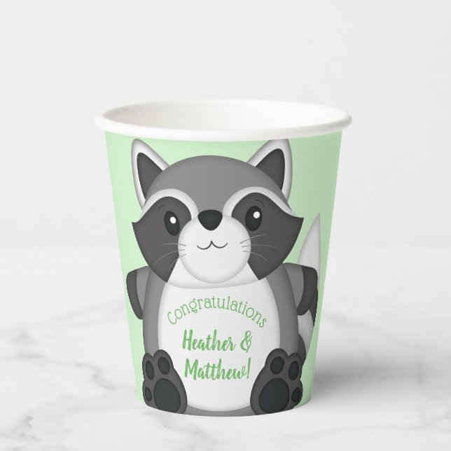 Racoon Baby Shower Woodland Paper Cups (Front)
