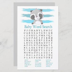 Racoon Baby Shower Word Search Game