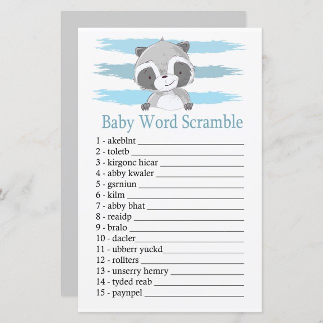 Racoon Baby word scramble game (Front/Back)