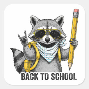 Racoon Back To School Funny Gifts For Kids Square Sticker