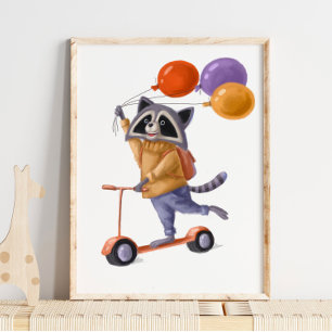 Racoon Balloons Print Racoon Wall Print