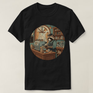 Racoon Barista - Cosy Vintage Coffee Shop T-Shirt