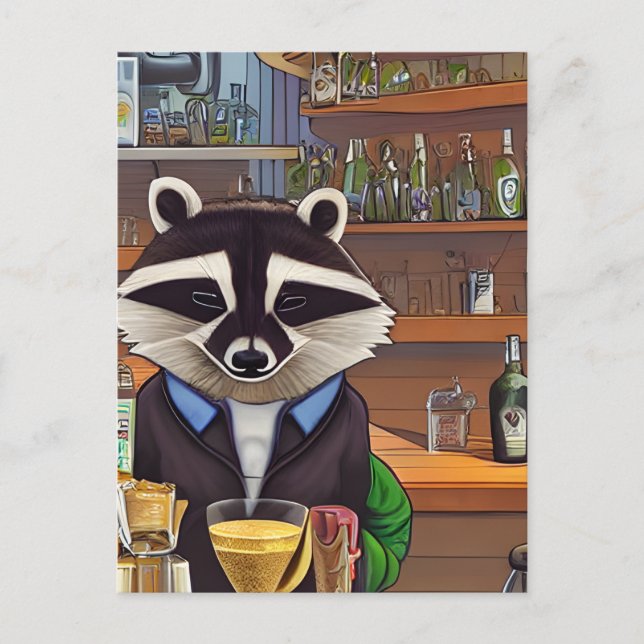 Racoon Bartender Postcard (Front)