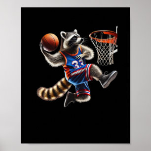 Racoon Basketball Dunk Art - Fun Sports Animal Il Poster