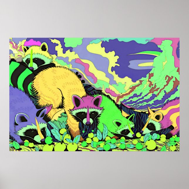 Racoon Berries Surreal Wall Art Poster (Front)