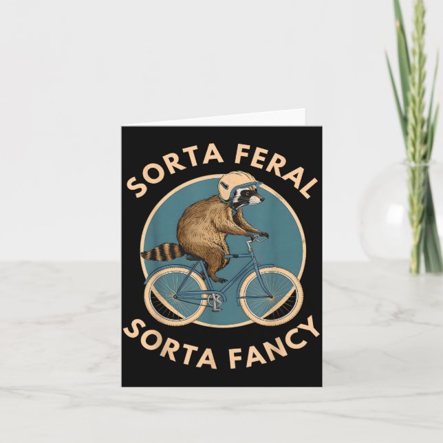 Racoon Bicycle Riding Vintage Animal Funny Feral  Card (Front)