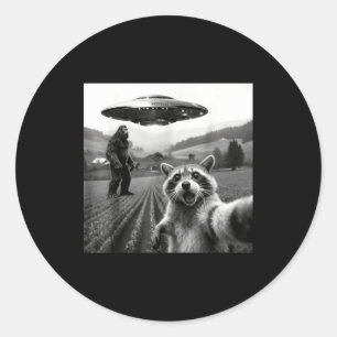 Racoon Bigfoot Selfie Ufo Funny Racoon Alien Bigfo Classic Round Sticker