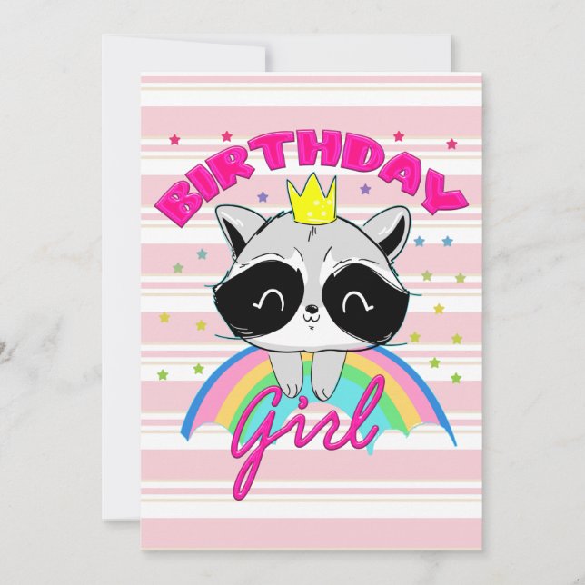 Racoon Birthday Girl Animal Party Racoon Lovers  Invitation (Front)