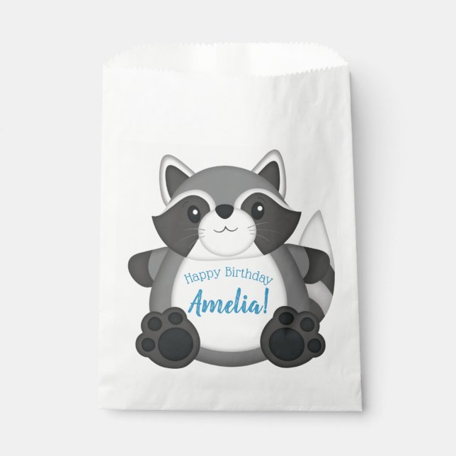 Racoon Birthday Party Blue Favour Bag (Front)
