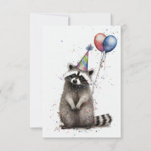Racoon Birthday Party Flat Greeting Card