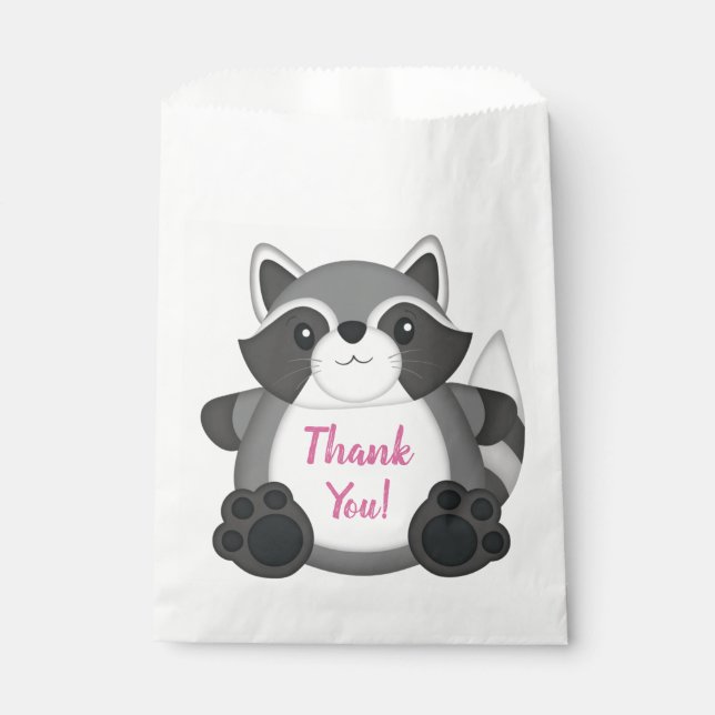 Racoon Birthday Party Pink Favour Bag (Front)