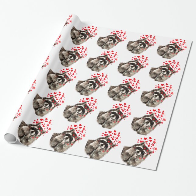 Racoon Blowing Kisses Watercolor Wrapping Paper (Unrolled)