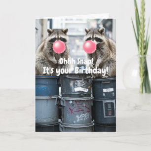 Racoon Blows Bubble Gum Bubble, Funny Birthday Card