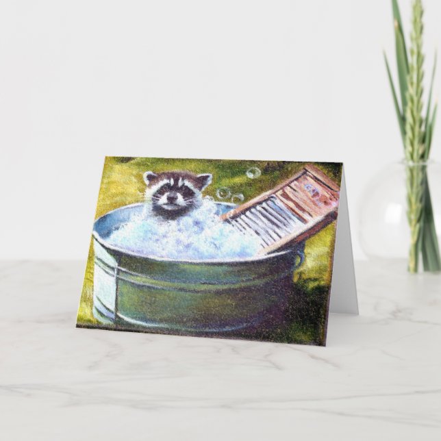 Racoon Bubble Bath blank greeting card (Front)