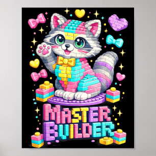 Racoon Building Brick Block Boys Girls Poster