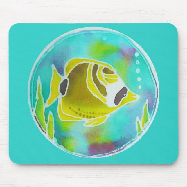 Racoon Butterfly Fish Batik Art Mouse Pad (Front)