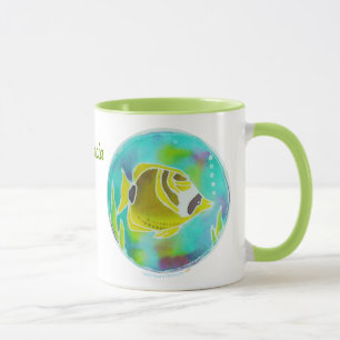 Racoon Butterfly Fish Batik Personalised Name Mug