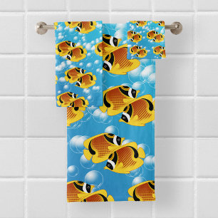 Racoon Butterflyfish in Bubbly Water Bath Towel Set