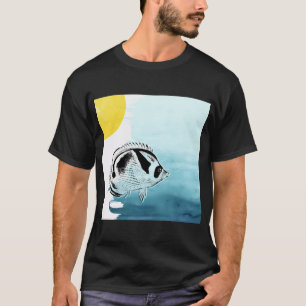 Racoon butterflyfish with watercolour, printed on  T-Shirt