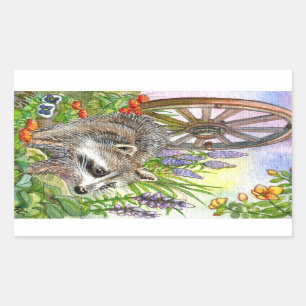 Racoon By Flower Garden Rectangular Sticker
