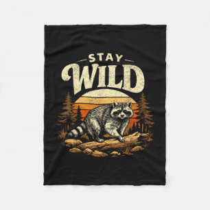 Racoon camping forest adventure vintage sunset fleece blanket