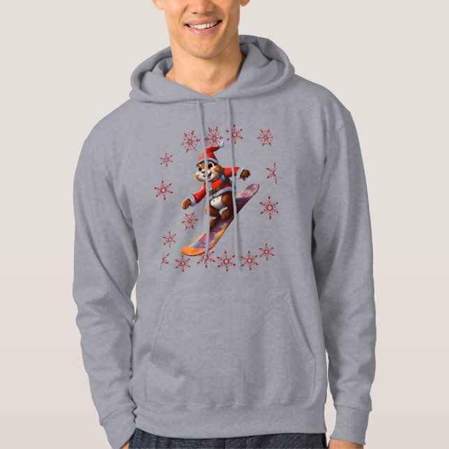 Racoon chrismas skiing Hoodie (Front)