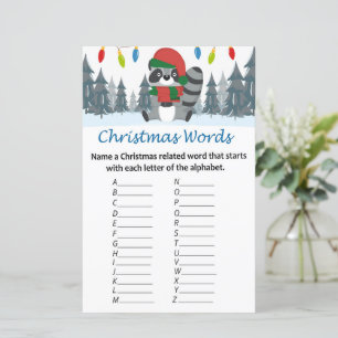 Racoon christmas alphabet words game