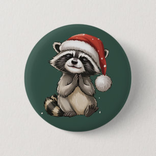 Racoon Christmas Animal Santa Hat Xmas 6 Cm Round Badge