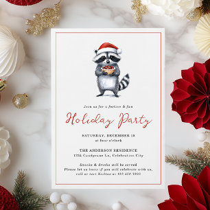 Racoon Christmas Cute Holiday Party Invitation