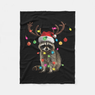 Racoon Christmas Lights Funny Xmas Party Family M Fleece Blanket
