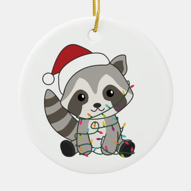 Racoon Christmas Snow Winter Raccoons Adult Cloth Ceramic Ornament (Front)