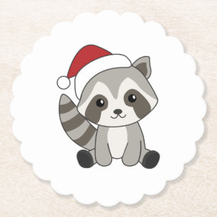 Racoon Christmas Snow Winter Raccoons Paper Coaster