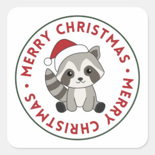 Racoon Christmas Snow Winter Raccoons Square Stic Sticker
