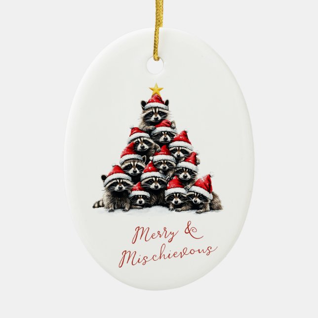 Racoon Christmas Tree Cute Personalised Name Ceramic Ornament (Front)