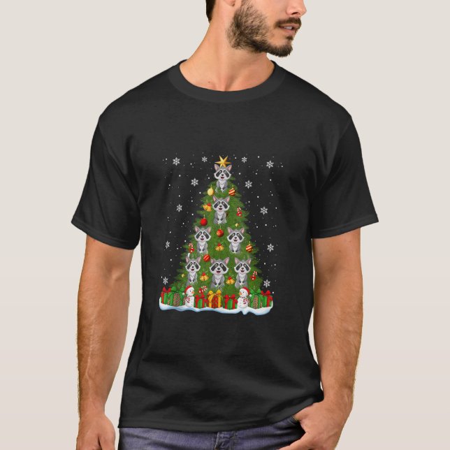 Racoon Christmas Tree Holiday Decor Funny Xmas Li T-Shirt (Front)