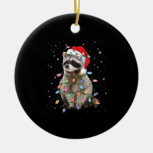 Racoon Christmas Tree Lights Pajama Racoon Lover Ceramic Ornament