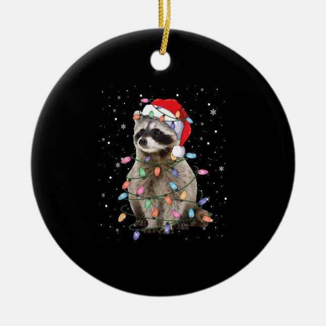 Racoon Christmas Tree Lights Pajama Racoon Lover Ceramic Ornament (Front)