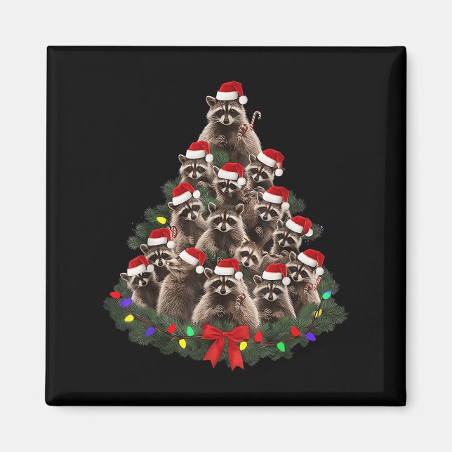 Racoon Christmas Tree Lights Pajama Racoon Lover  Magnet (Front)