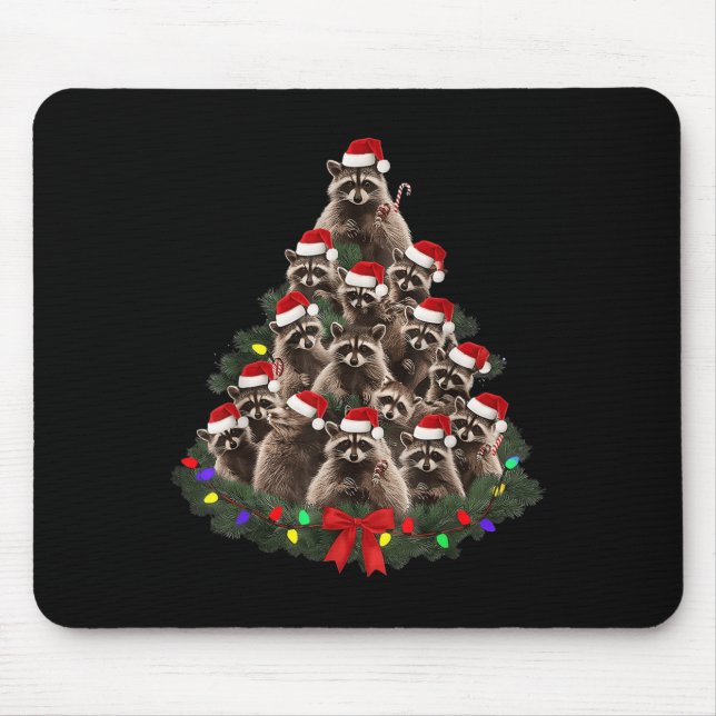 Racoon Christmas Tree Lights Pajama Racoon Lover  Mouse Pad (Front)