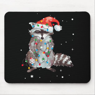 Racoon Christmas Tree Lights Pajama Racoon Lover Mouse Pad