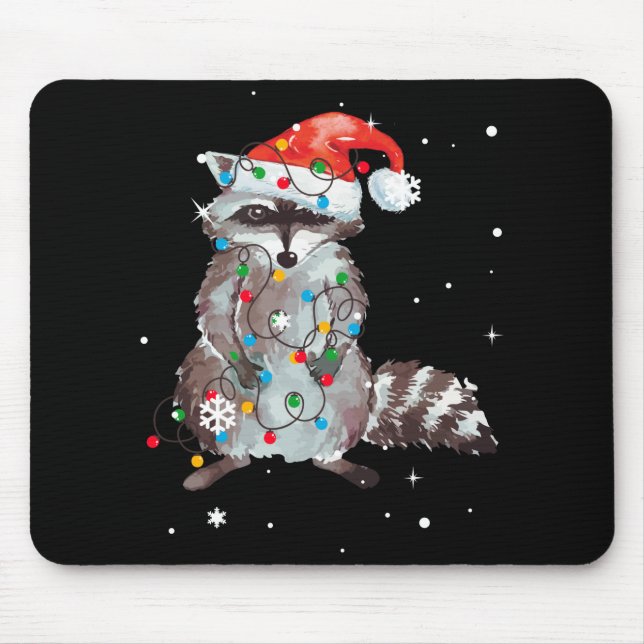 Racoon Christmas Tree Lights Pajama Racoon Lover Mouse Pad (Front)