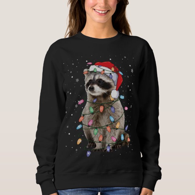 Racoon Christmas Tree Lights Pajama Racoon Lover  Sweatshirt (Front)