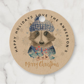 Racoon Christmas WAtercolor Blue Red Cute Gifts Favour Tags