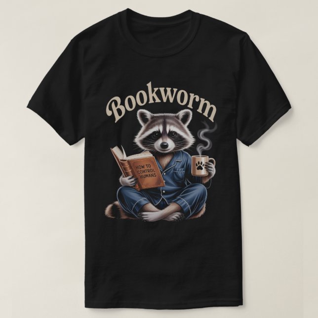 Racoon Coffee Book Lover | Bookworm Reading books T-Shirt (Design Front)
