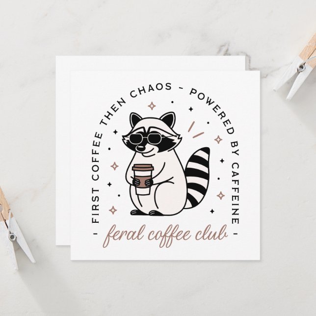Racoon coffee lovers club funny wild animal card (Front/Back In Situ)